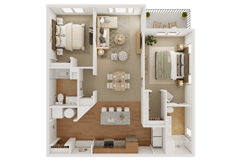 Floor plan for 2 beds, 2 baths, 1184 sqft
